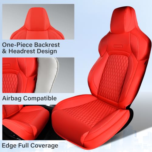 Image of Coverado Front Seat Covers for Tesla Model 3, New Car Seat Covers, Front 2PCS Leatherette Car Seat Cover Seat Protector Custom for Tesla Model 3 2024-2025 New Red