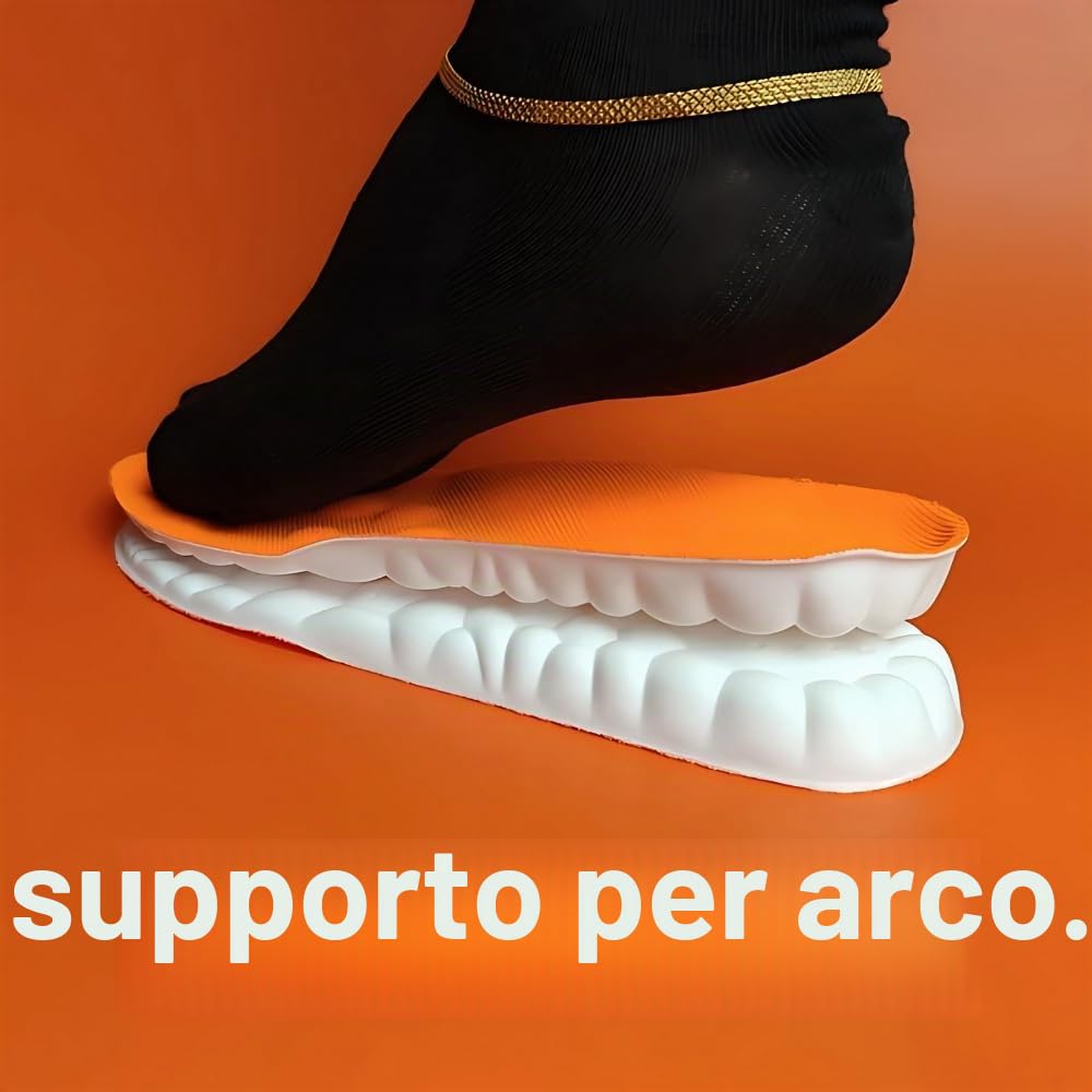 Originali Stepprs - Solette massaggianti con comfort potenziato, solette termiche in memory foam 4D con supporto per arco plantare per uomo e donna (arancione, EU 43-44)