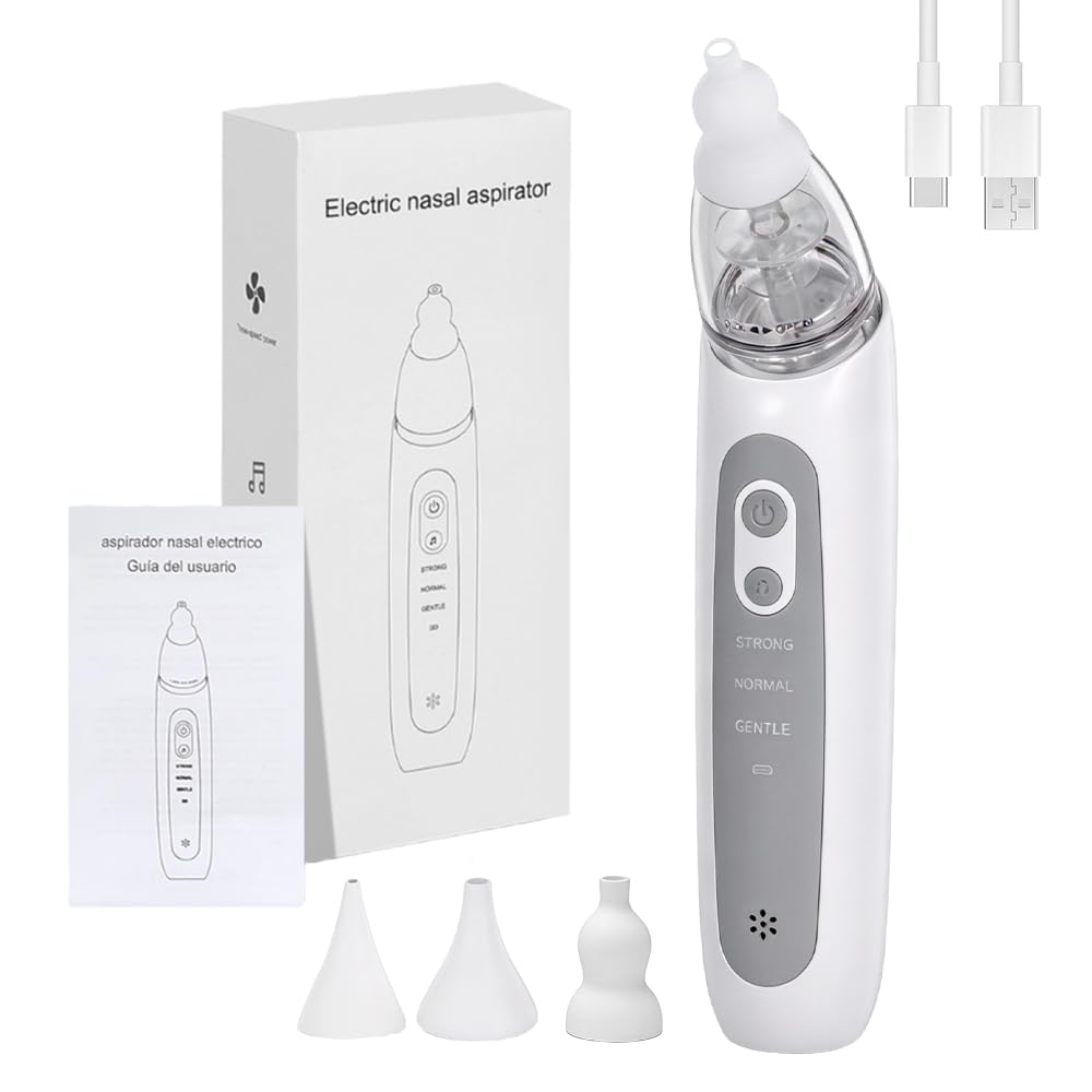 Wxeadu Nasensauger Baby Elektrisch, Baby Nasensauger mit 3 Saugstufen & 3 Silikonspitzen, Wiederaufladbar Nasensauger Baby Staubsauger mit Musik Funktion, Nasal Aspirator Baby mit LED Display