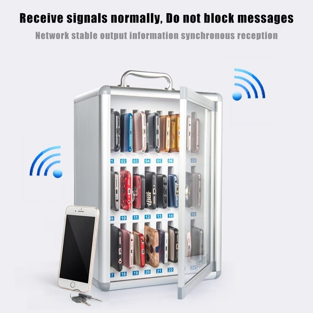 Aluminum Alloy Clear Cell Phones Storage Cabinet Wall-Mounted Storage Cabinet with Safety Lock and Handle for Office Classroom (Silver-24)