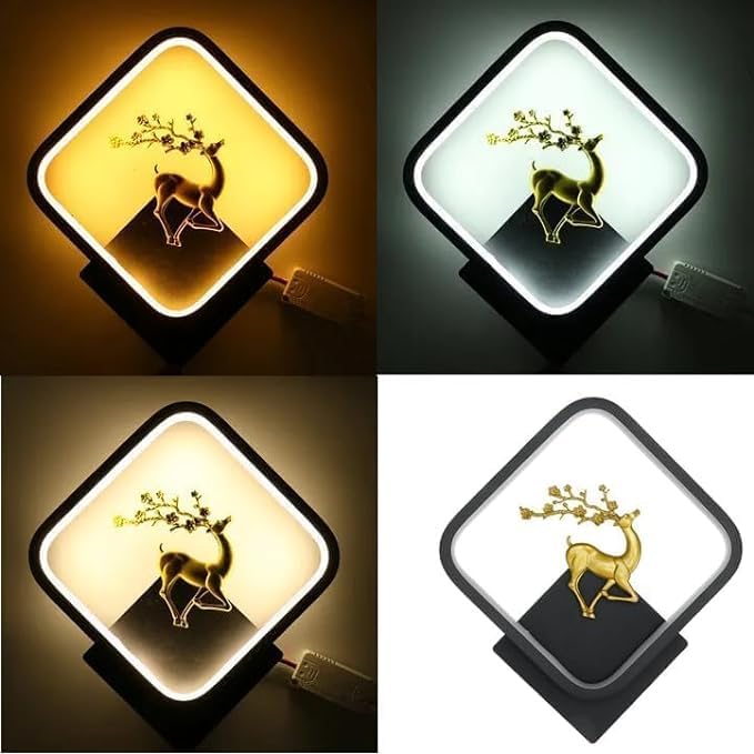 Image of Home Decore Led Fancy Wall Light,Night Lamp,Decorative Lamp,Wall Hanging Lights for Bedroom,Living Room,Color(Warm White+Natural White+Cold White).(Black Squar Deer)(Pack of 4)