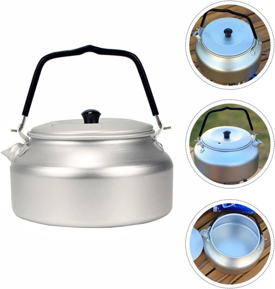 Portable Stove Burner Camping Kettle Aluminum Tea Kettle Compact Lightweight Coffee Pot Portable Camp Tea Pot for Bushcraft and Outdoor Campfire Use Metal Cooking Utensils Teapots (Silver)