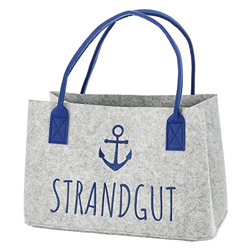 Cepewa Filztasche Aufdruck Küstenkind maritimer Look │ Filz 40x26x26,5cm Henkel │ Shopper Stickerei Strandtasche (1 x Filztasche Küstenkind) Cover