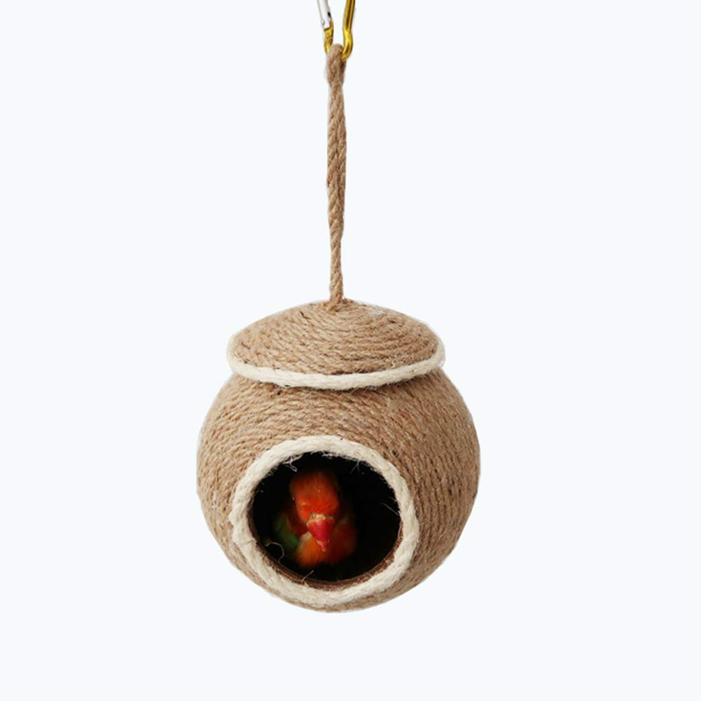 Handwoven Straw Bird Nest, Reusable Grass Woven Parakeet Breeding Cave, Parrot Hatching House for Rabbit Bunny Dove Hamster Gerbil Chinchillas Canary or Cockatiel, Handmade Hanging Bird Nest Cage