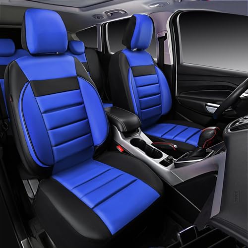 Image of CAR PASS Leather Seat Covers Full Set Universal Water Resistant 3D Foam Back Support, Luxury Comfort Automotive 5 Seat Covers All Season Fit for SUV,Sedan,Van, Airbag Compatible Elegance(Blue Black)