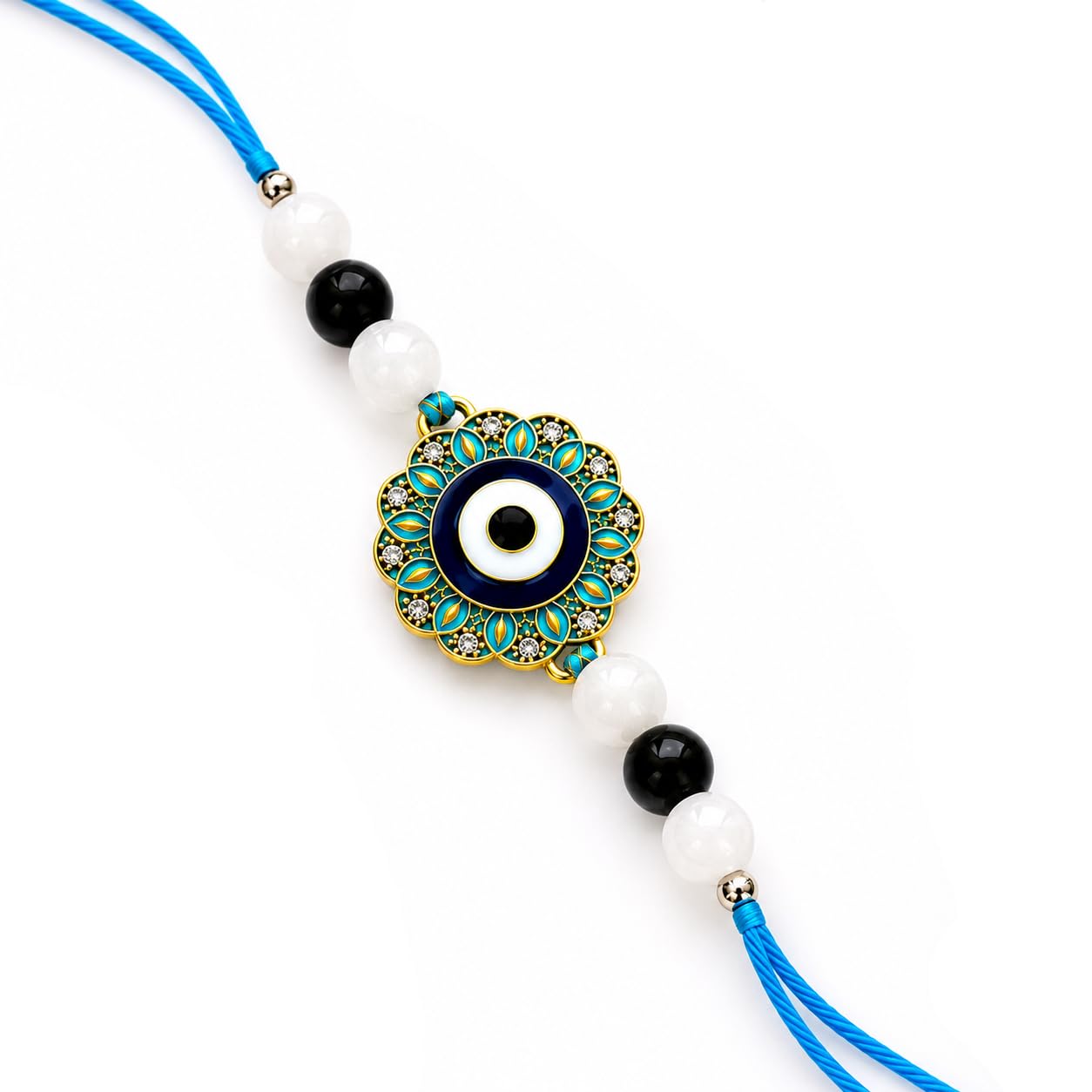 Festival Evil Eye Rakhi for Brother with 8mm Natural Selenite & Black Obsidian Crystals - Handmade Protective Raksha Bandhan Thread for Positivity, Good Luck & Healing-image-21