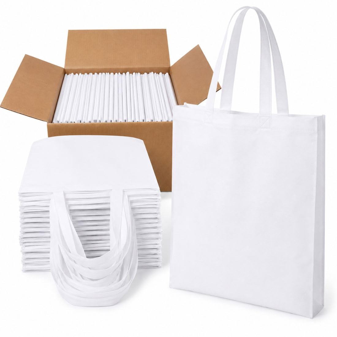 Genérico Pack 60 Bolsas Sublimables Blancas 36x40 cm | Bolsas para Sublimación con Asas Largas | Bolsas de Asas para Personalizar | Non Woven 80 g/m²