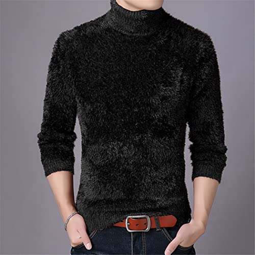 Pull col roulé homme cachemire épais noir coupe ajustée M