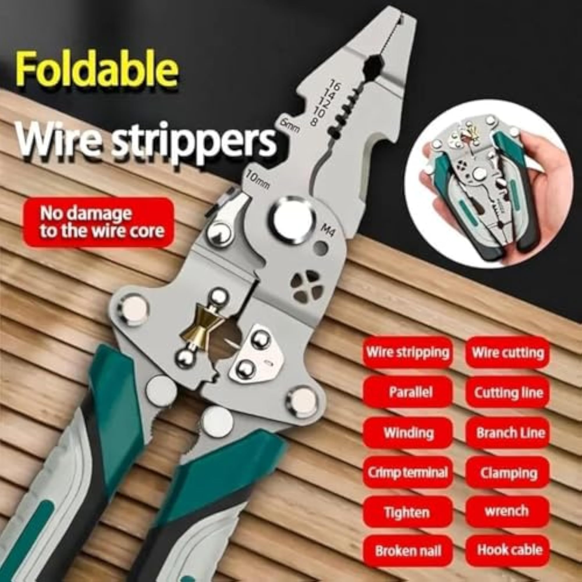 Foldable Wire Stripper Pliers with Cutting & Crimping Function
