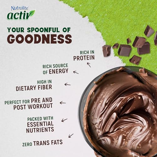 Image of Nutralite Activ Peanut Spread - Chocolate Crunchy with 20g protein per 100g, No preservatives, Gluten free, Zero trans-fat, High Dietary Fibre, With Dark choco chips, 1kg Jar