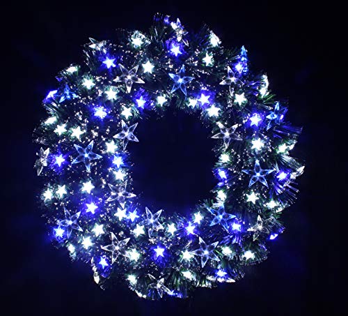 Twinkling Stra Fiber Optic Christmas Wreath Pre-lit with Blue and White LED Lights (16in Wreath)