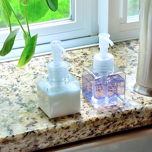 Youngever 5 Pack 4 Ounce Plastic Pump Bottles, Square Refillable Plastic Pump Bottles for Dispensing Lotions, Liquid Soap (Clear with Clear Pump)3