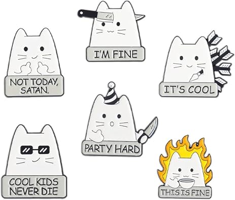 TAdibu Funny Cats with Knife Enamel Pin - I'm Fine & Cool Kids Never Die Cat Brooch Lapel Badge for Backpacks, Clothes & Hat