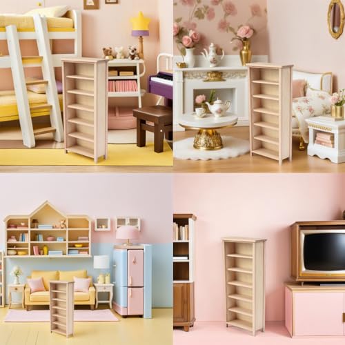Montaje de bricolaje creativo con mini estantería de madera Angoily escala 1:12 7