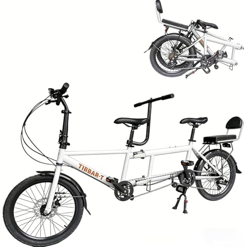 Kcolic Bicicletas Tándem Plegables, Bicicletas Playeras para Adultos, Bicicletas Tándem con Ruedas 20 Pulgadas, Bicicletas Tándem Cruiser Ajustables 7 Velocidades. White,20in
