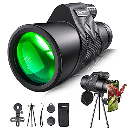 Monokulare Teleskop 12x50 HD Monokular Fernrohr Erwachsene mit Smartphone Halter und Upgrade Stativ, BAK4-Prisma…