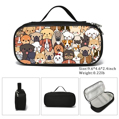 Image of Kawaii Dog Pencil Case for Girls Boys, Animals Pencil Box, Large Capacity Dog Pencil Pouch with Zipper Compartments for Office School, 9.6 x 4.6 x 2.4in