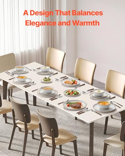 Image of VEVOR Dinnerware Set, Service for 8 (32 PCS), Round Plates and Bowls Sets, Scratch Resistant Ceramic Dinner Ware, Dishwasher and Microwave Suitable Kitchen Dish, for Dessert Salad Soup Pasta, White