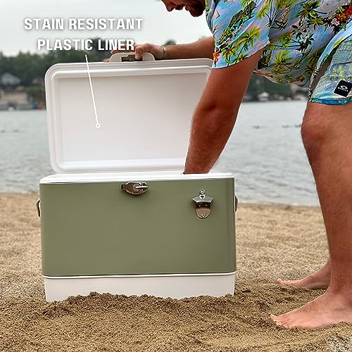 Image of FSE Hard-Sided 54 Qt. / 80 Can Metal Cooler | Durable outdoor beverage cooler with latch closure, bottle opener and side handles. Ideal for picnic or tailgate use