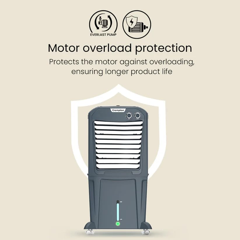 Image of Crompton Zelus PAC45 45L Desert Air Cooler, Grey, with 4-Way Air Deflection, Auto Swing Louvers, Ice Chamber, Everlast Pump, Motor Overload Protection, Inverter Compatible