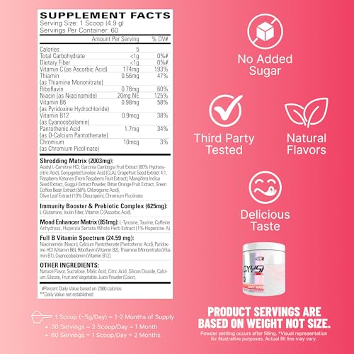 Image of EHP LABS OxyShred Pre Workout Powder - Preworkout Powder with L Glutamine & Acetyl L Carnitine, Energy Boost Drink - Juicy Watermelon, 60 Servings