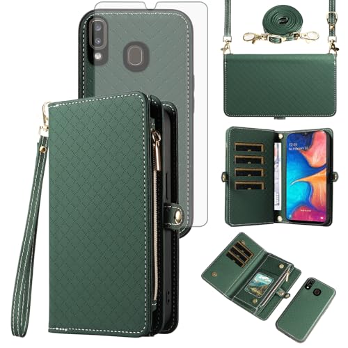 Coque fermeture éclair Samsung A20 A30 avec bandoulière et fentes cartes