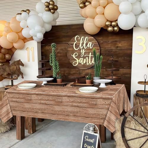 Image of 4Pcs Wood Tablecloth, Light Brown Grain Table Covers, Rectangular Table Decoration for Western Barn Themed Barbecue Party Decorations, 51 x 86.6 Inch