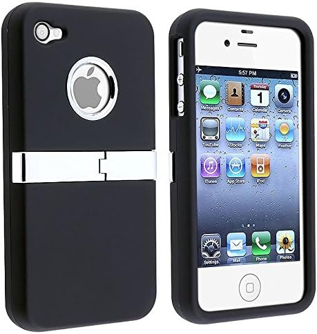 Leegoal Deluxe Case Stand Cover w/Chrome for Apple iPhone 4/4S - Black
