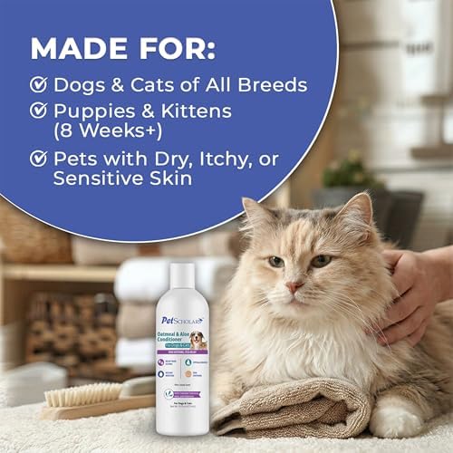 Pet Scholars Oatmeal & Aloe Conditioner with Vitamins for Dogs, Cats, Puppies & Kittens (16 fl oz) (Pack of 1)