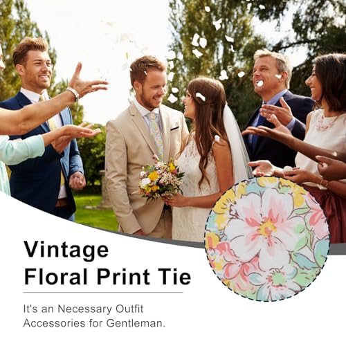 Image of Luckyvestir Mens Ties, Sage /Dusty Blue /Pink Floral Ties for Men, 2.76 inch Cotton Flower Necktie for Wedding /Groomsmen /Party