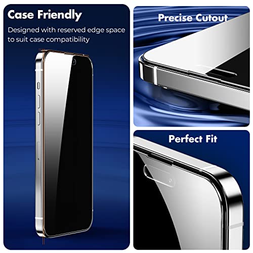 Image of UNBREAKcable Privacy Screen Protector for iPhone 14 Pro, Shatterproof Tempered Glass [True 28Anti Spy] [9H Hardness] [Easy Installation Frame] Black Protector for iPhone 6.1 inch -2 Pack