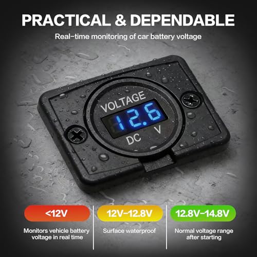 DC 24V 12V Voltage Gauge, Battery Voltage Meter, LED Volt Meter 12 Volt 24 Volt 36 Volt, Battery Monitor Blue Light, Round Digital Voltage Display for Marine Automotive Motorcycle Car Truck RV Boat