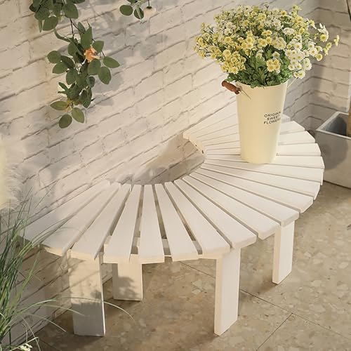 Banco de listones de madera maciza en forma de abanico, asiento duradero para todo tipo de clima al aire libre para patio, balcón, terraza y jardín