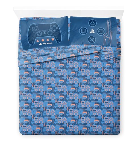 Image of Jay Franco Kids Bed Set, Blue, PlayStation, 7 Piece Full | Cozy Soft Bedding for Stylish Room Decor with Comforter, Sheets & Pillow Covers