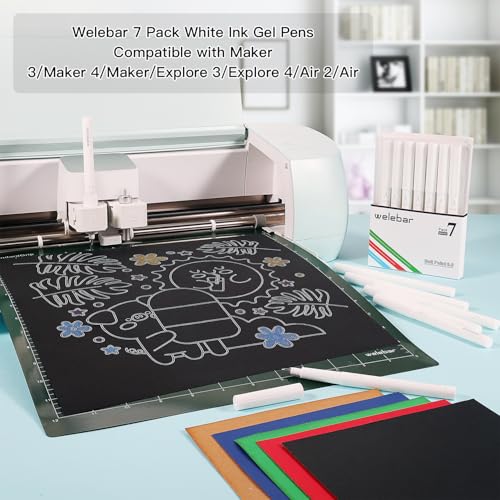 Image of White Ink Gel Pens Compatible with Cricut Maker 3 /Maker 4 /Maker /Explore 3 /4 /5 /Air 2 /Air, 7 Pack Medium Point Pens for Drawing, Lettering, Adding Highlights