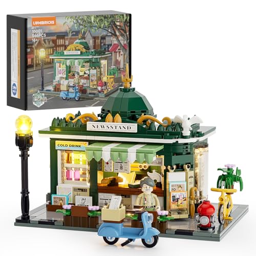 LUMIBRICKS Stadtleben Kiosk - Set di mattoncini per illuminazione per casa, scrivania, stile retrò, modulare, idea regalo per adulti e ragazzi, 556 pezzi