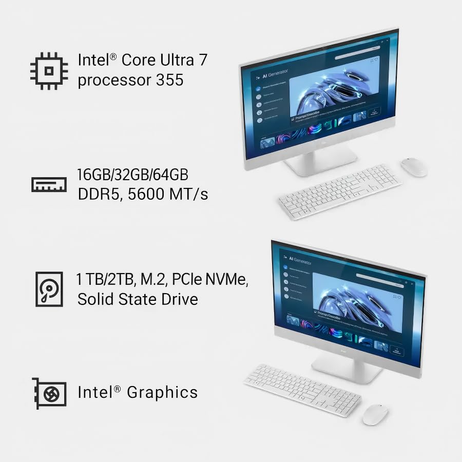 Image of Dell 27 Inch Touchscreen All-in-One Business Desktop PC, Intel Ultra 7 355, 32 GB DDR5, 1 TB SSD, 27 inch FHD IPS Display, Copilot+ PC, Dolby Atmos, Comfortview Plus, Wi-Fi 7, 1080p Wecam, Windows 11 Pro