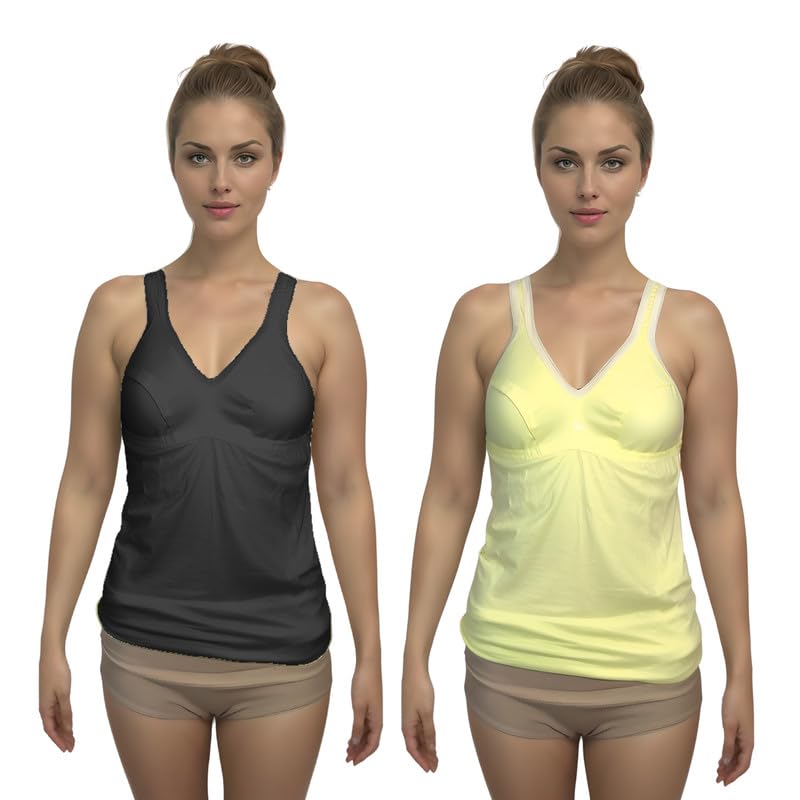 Women's Regular Fit Sleeveless Cotton Camisole Slip Spaghetti Plus Size Pack of 2 Multicolor-image-23