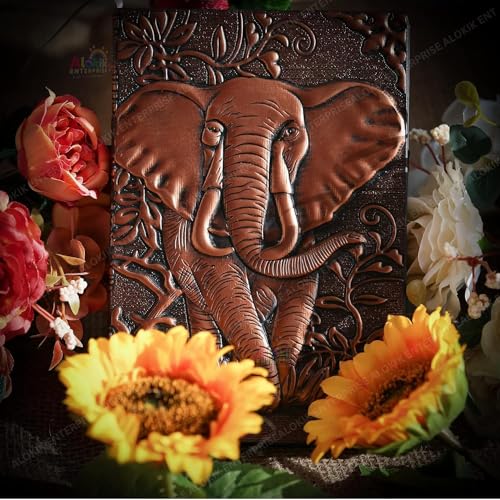 Image of MANAKI 3D Copper Elephant DND Vintage Leather Journal Writing Notebook with 200 Pages A5 Journal Diary,Antique Handmade Leather Diary,Travel Diary&Notebooks to Write in,Diary Gift for Men Women