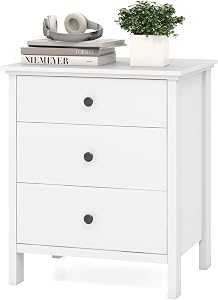 KOMFOTT 3 Drawers Nightstand, Wooden Bedside Table with Ample Storage, Modern Drawer Organizer, Space-Saving Modern Sofa Side End Table for Bedroom Home Office Small Space (22" x 18" x 26",White,1)