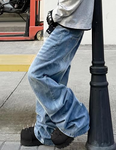 MARSUPER Mens Baggy Jeans Wide Leg Vintage Denim Pants Y2k Skater Loose Fit Plain Casual Jeans