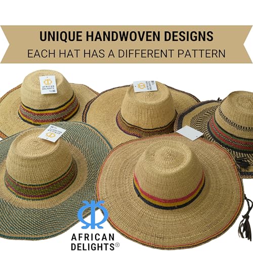Image of African Delights African Hat for Men and Women, Straw and Leather Fulani Hat, Ethically Sourced from Ghana