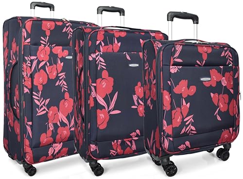 Valise à 4 roues légère bleu marine avec bagage extensible imprimé floral Full Set