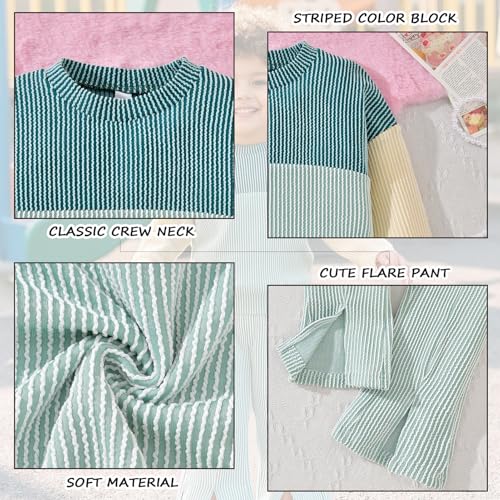HINTINA Toddler Girl Long Sleeve Outfits Color Block Top Slit Pant Set4