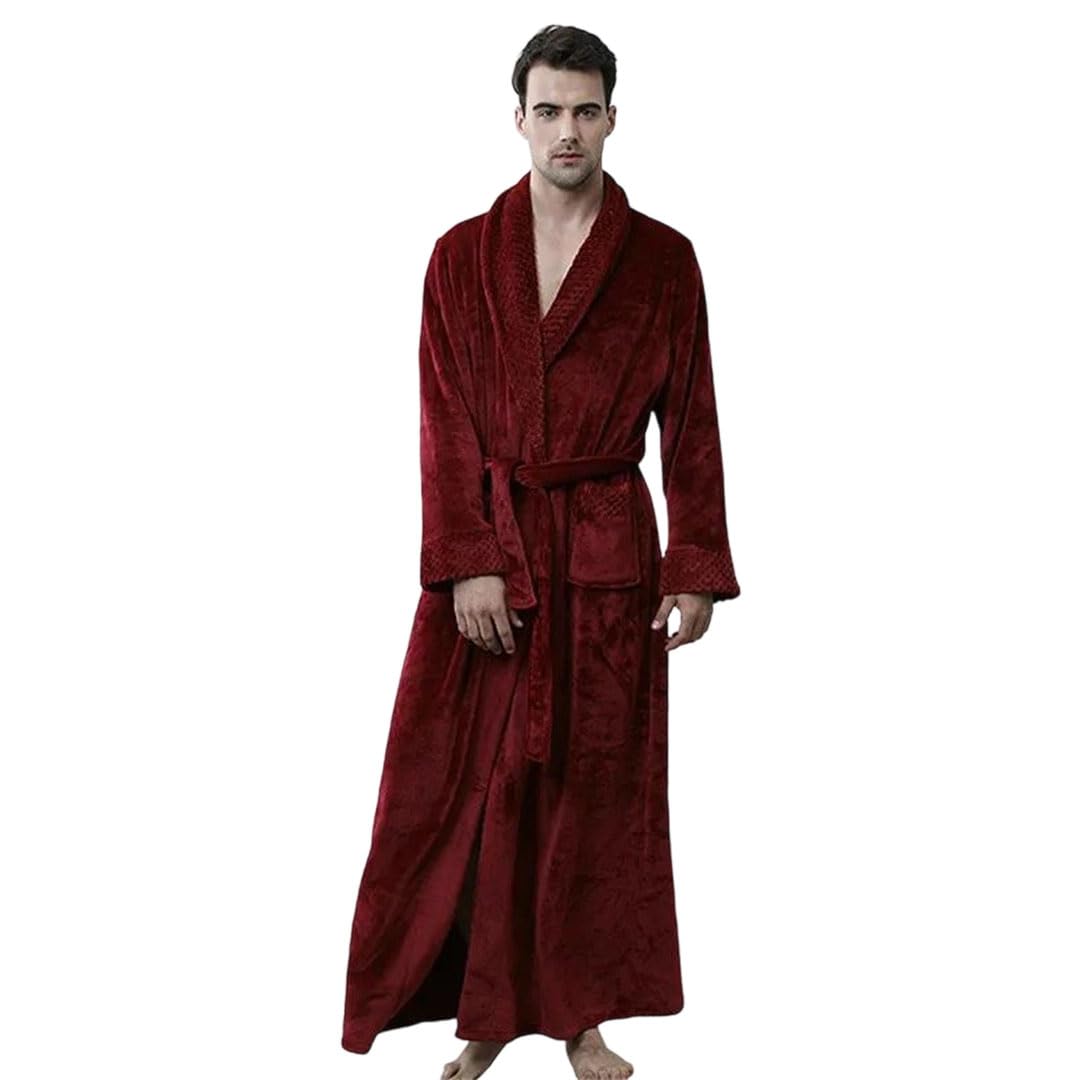 Męski długi szlafrok nocny z grubej flaneli, kimono, szlafrok, ciepły koralowy polar, luźny strój domowy, biały szlafrok (rozmiar M), biały szlafrok (rozmiar M, bordowy szlafrok X)