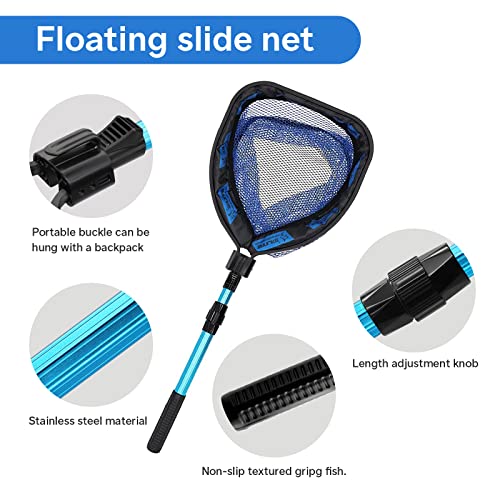 Floating Fishing Net - Collapsible Telescopic Pole Freshwater Saltwater Landing Net Trout Bass Steelhead Salmon Kayak Folding Rubber Coated Net Extend To 41Inches #TOP2