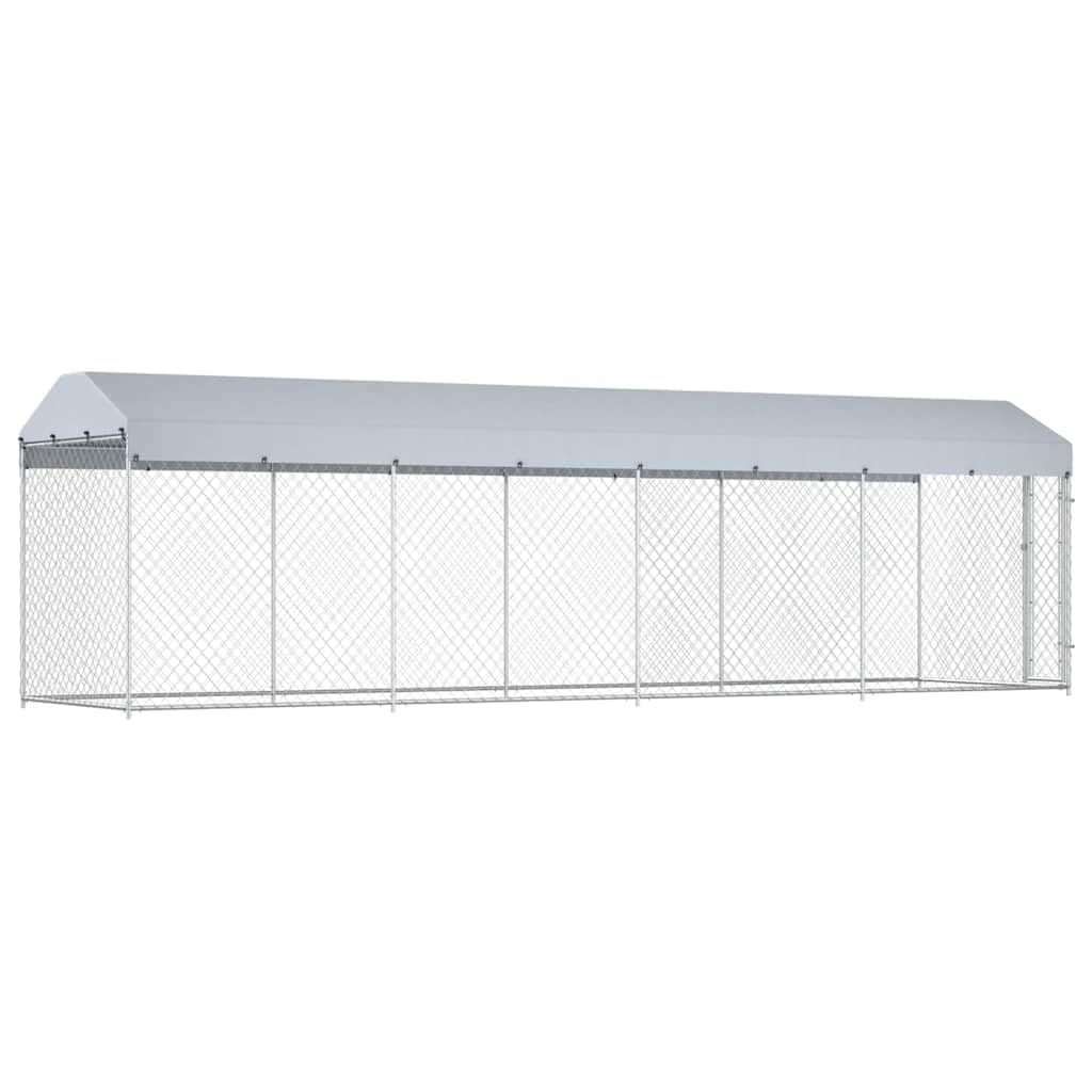 Recinzione per Cani da Esterno con Tetto 760x192x225 cm | Acciaio Zincato, Tetto in PE, Porta con Serratura, Maglia 75x75 mm, Facile da Montare