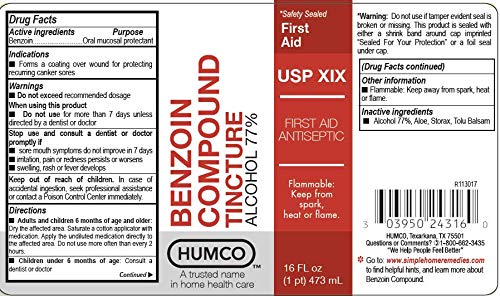 Humco 024316001 Benzoin Compound Tincture, USP, 16 oz.