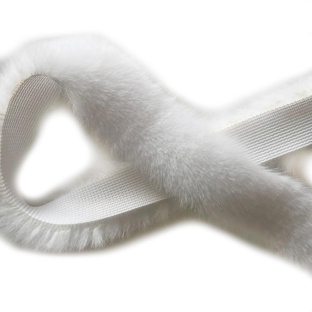 Rockreyoa Pack of 5 1M Faux Fur Ribbon Plush Trim Decorative Ribbon White 1 cm