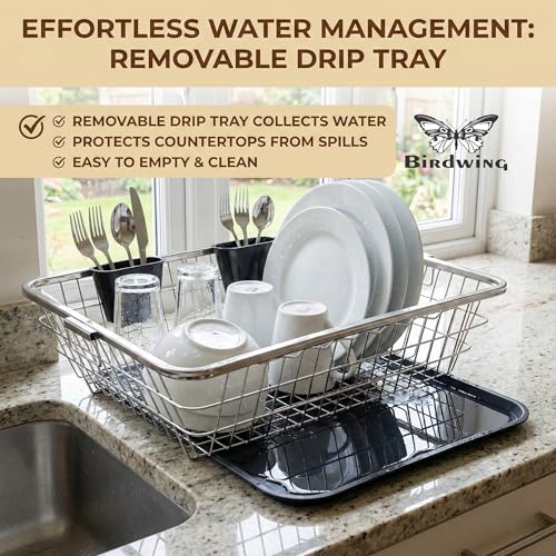 Image of Steel Drainer Tray Basket (64x47x23) Stainless Steel Dish Drainer Rack with Drip Tray /Utensil Drying Stand for Kitchen
